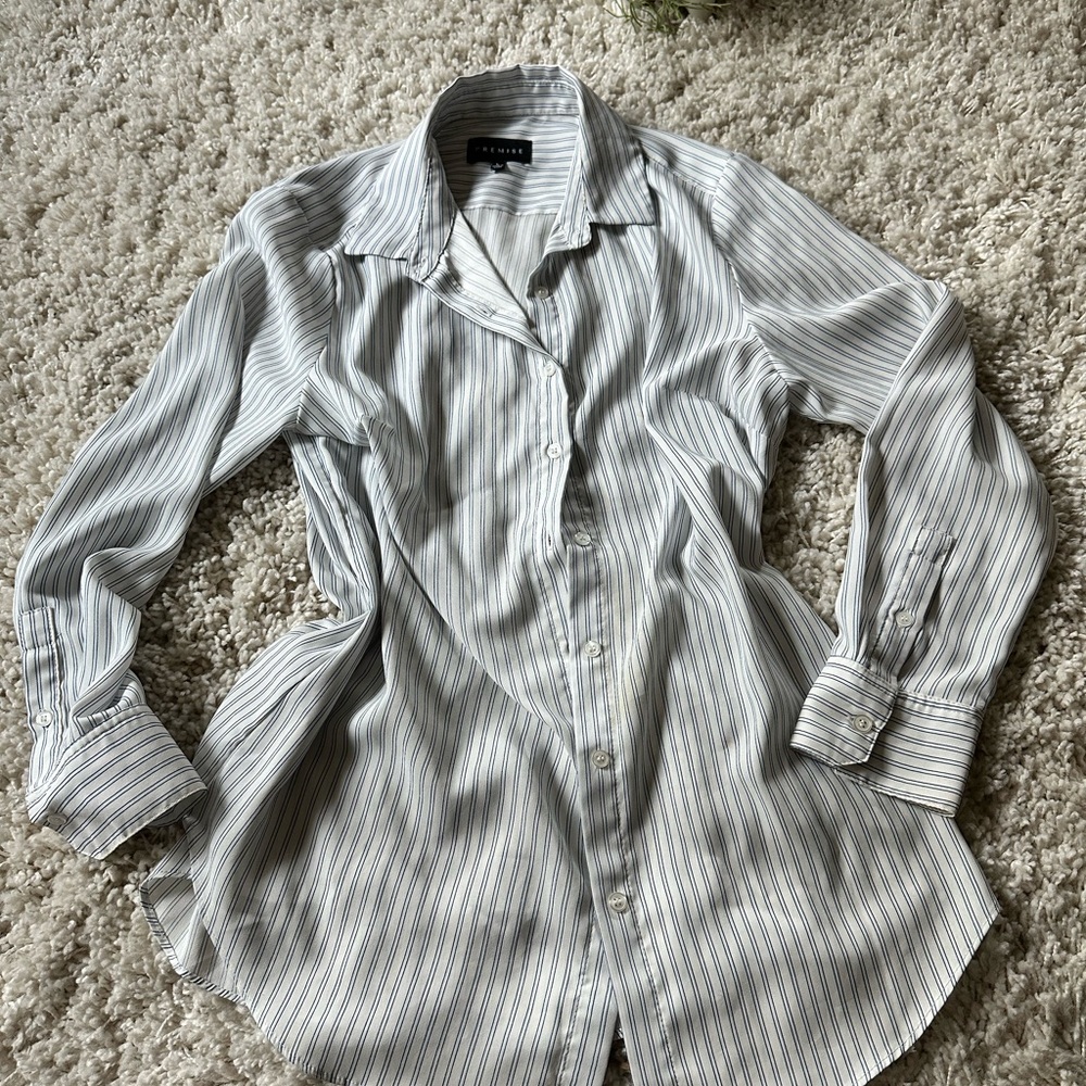 Premise casual chick loose button up women’s summer striped dress shirt